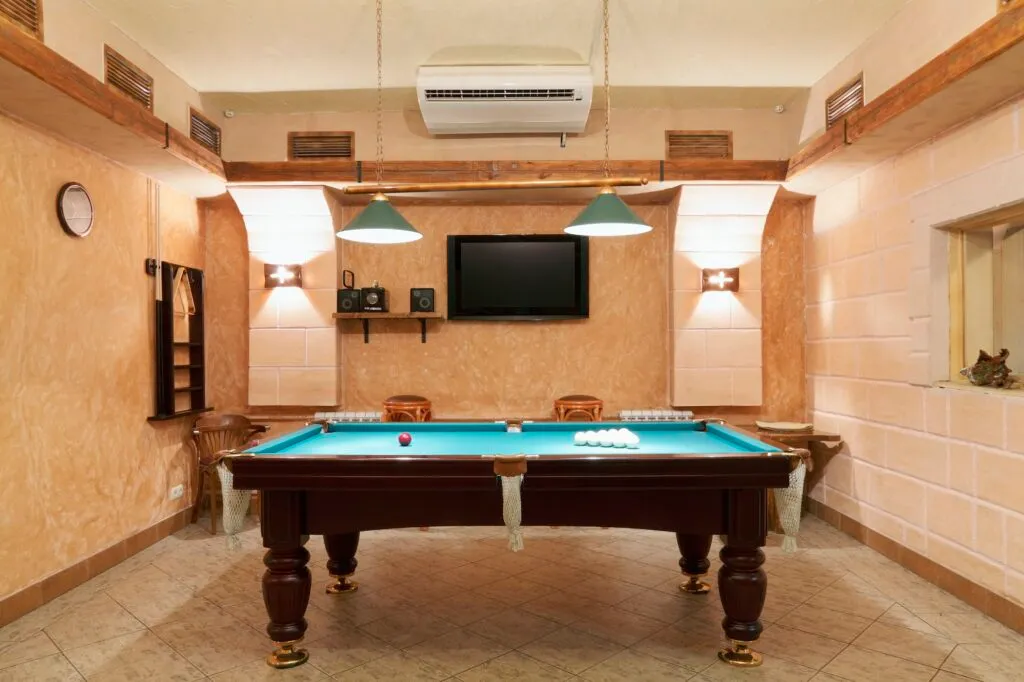 Billiards Room Interior after basement remodeling project